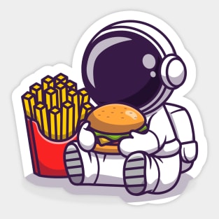 Cute Astronaut Eat Burger With French Fries Sticker